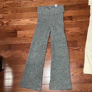 Aerie Charcoal Wide Leg Knit Pants fold over